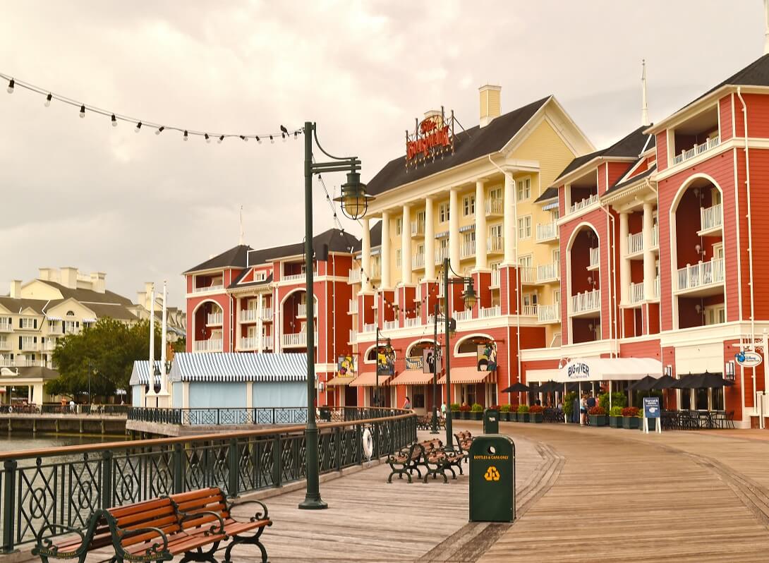 A curved boardwalk at Disney's Boardwalk Resort