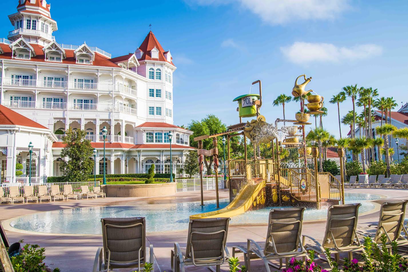Teacups atop a water play area at the Grand Floridian Resort & Spa