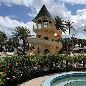 A waterslide wraps around a tower at Disney's Vero Beach Resort